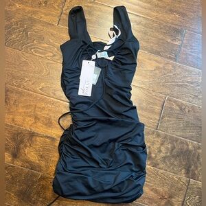 Oh Polly Cut Out Ruched Mini Dress in Black